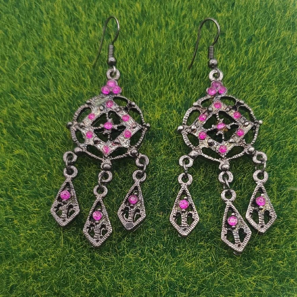 Victorian Pink Rhinestone Chandelier EArrings E324